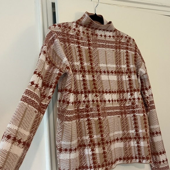 Rachel Zoe Plaid Houndstooth Mock Neck Sweater - Size S - Picture 1 of 6